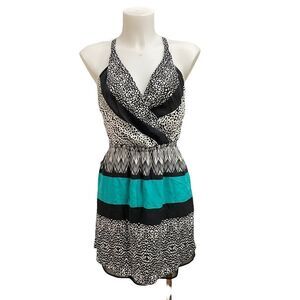 VIX PAULA HERMANNY SILK HALTER MINI DRESS‎ Aztec Print lined size XS